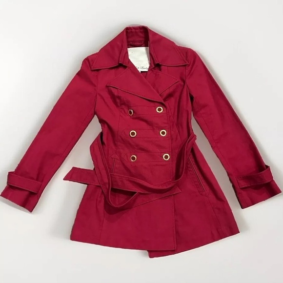 Beth Bowley Sz 4 Trench Coat Belted Jacket Cotton Y2K Double Breasted Preppy - Picture 1 of 11